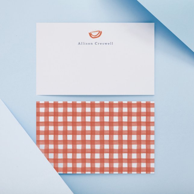 Cartão De Notas Red Gingham Picnic Watermelon — Papel de Carta Pes (Red & gingham go together like summer & melons! Notecards for keeping in touch & writing memories.)