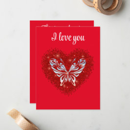 Cartão De Notas Red heart glitter butterfly