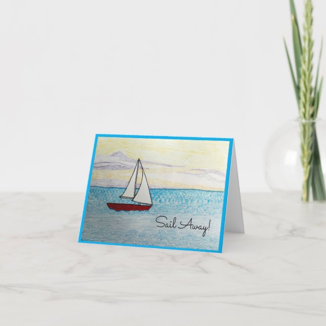 Cartão De Notas Red Sailboat - Sail Fway! Placa de saudação de vaz (Frente)