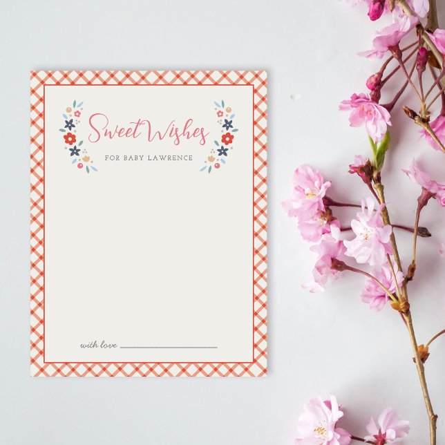 Cartão De Notas Red Sweet Floral Wishes For Baby Shower Card  (Criador carregado)