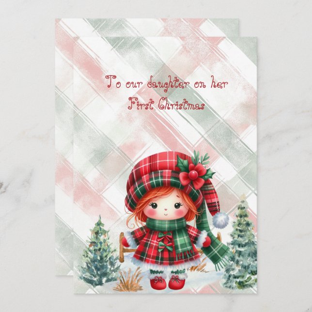 Cartão De Notas Red Tartan Daughter First Christmas  (Frente/Verso)