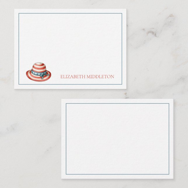 Cartão De Notas Red White e Blue 4 de julho Sunhat (Frente/Verso)