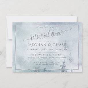 Cartão De Notas Rehearsal Dinner   Silver Blue Winter Wonderland