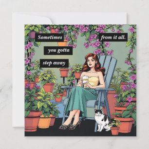 Cartão De Notas Relaxamento com Café, Gatos e Plantas