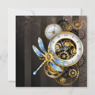 Cartão De Notas Relógio Steampunk com Dragonfly Mecânica