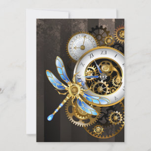 Cartão De Notas Relógio Steampunk com Dragonfly Mecânica