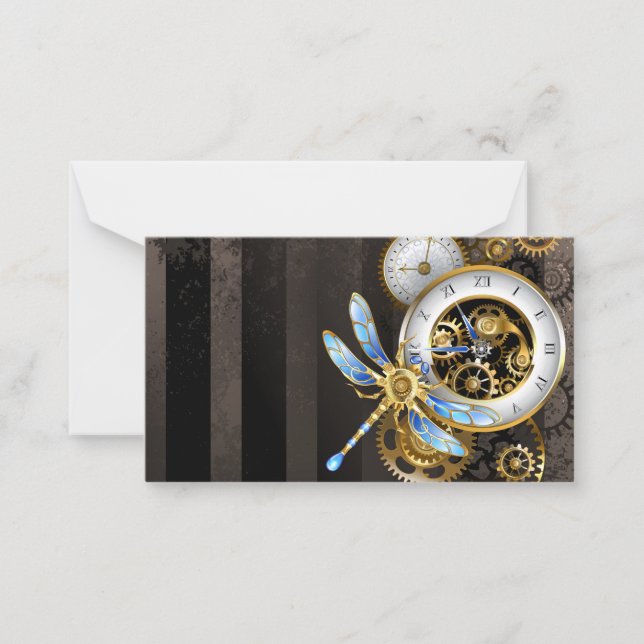 Cartão De Notas Relógio Steampunk com Dragonfly Mecânica (Frente)