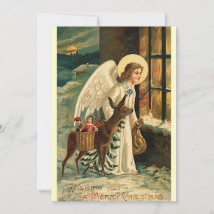 Cartão De Notas Rena de Natal vintage e anjo