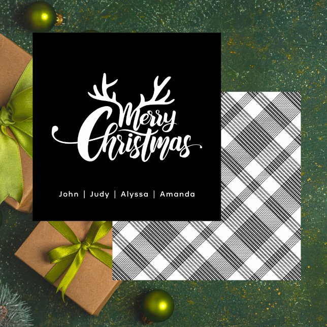 Cartão De Notas Rena de Preto e Branco Feliz Natal Feriado (Criador carregado)