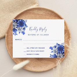 Cartão De Notas Resposta de casamento de flores azuis brancas RSVP