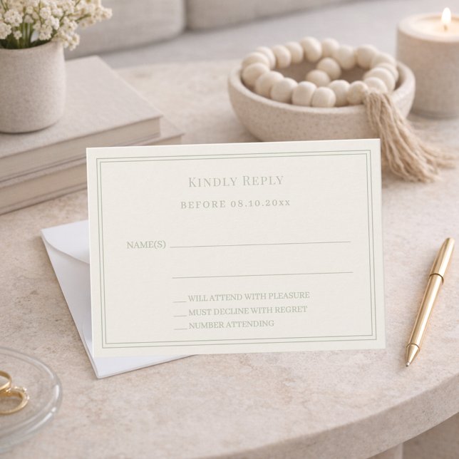 Cartão De Notas resposta de casamento em verde sage marfim RSVP (Criador carregado)