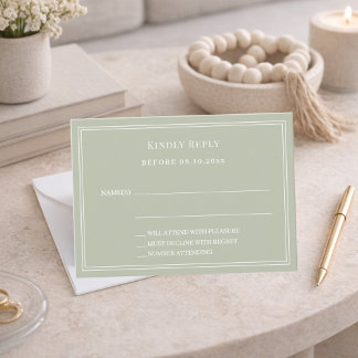 Cartão De Notas Resposta de casamento em verde sálvia RSVP