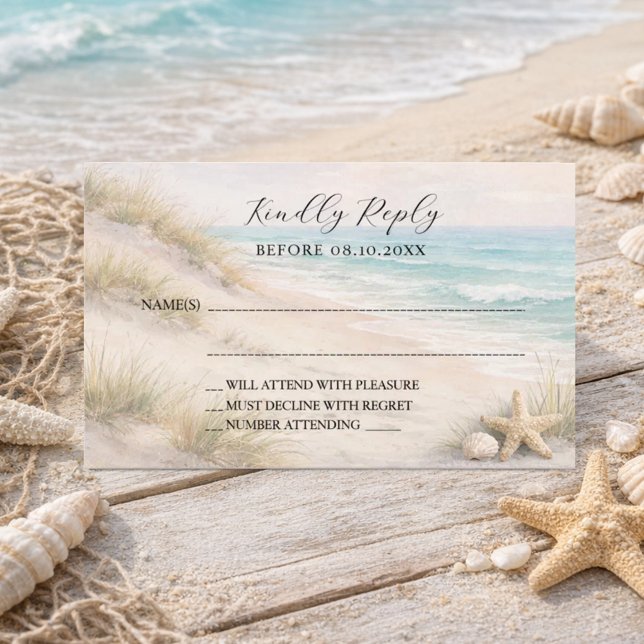 Cartão De Notas Resposta de casamento na praia à beira-mar RSVP (Criador carregado)