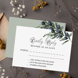 Cartão De Notas Resposta formal ao casamento de Olive greenery RSV