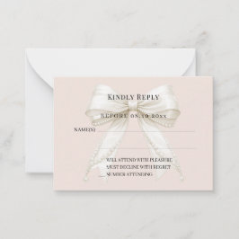 Cartão De Notas Resposta RSVP com laço de marfim rosa champanhe