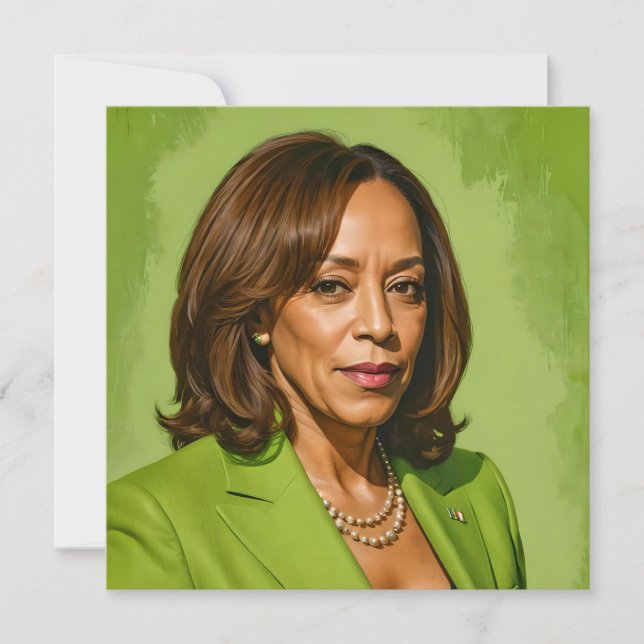 Cartão De Notas Retrato Artístico Kamala Harris, Versão Verde (Frente)