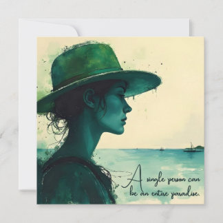 Cartão De Notas Retrato em Aquarela Vintage de Mulher à Beira-Mar