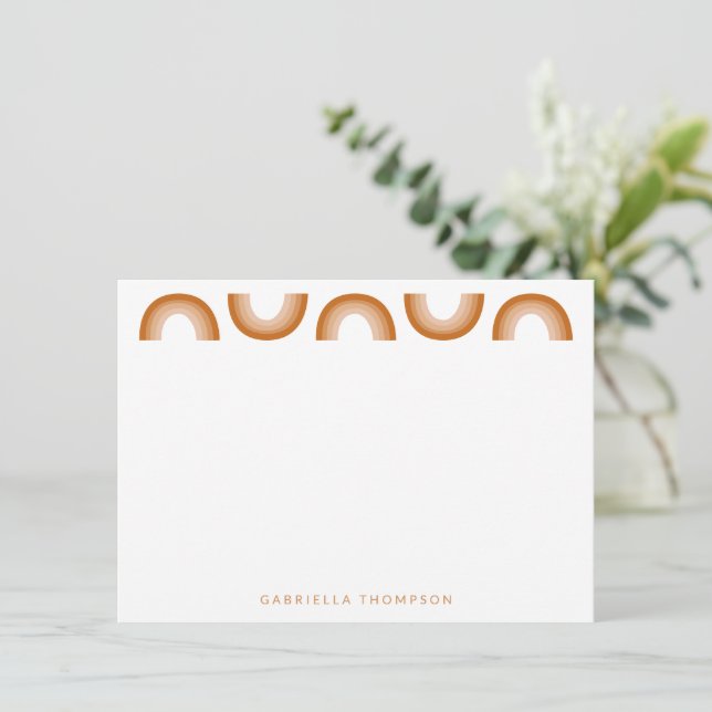 Cartão De Notas Retro Boho Desert Rainbow Terracotta Personalizado (Em pé/Frente)