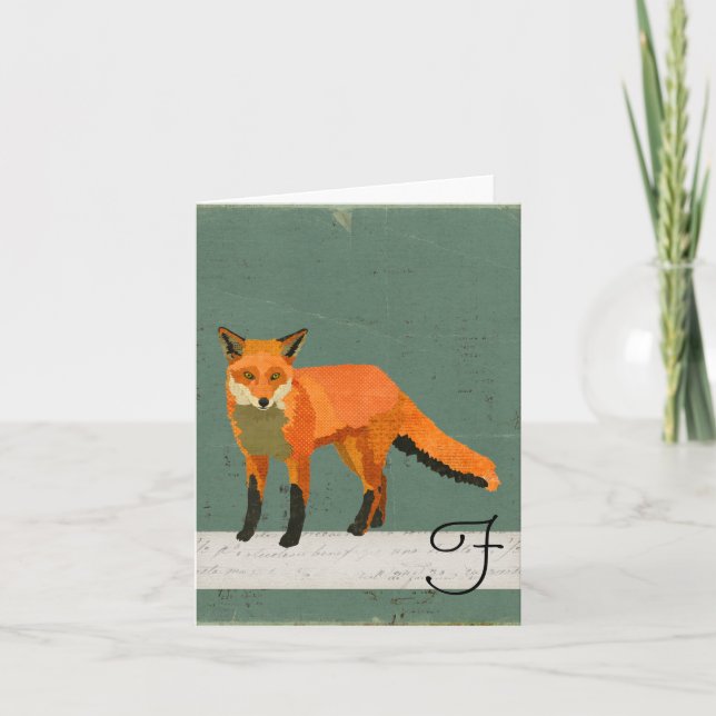 Cartão De Notas Retro Fox Monogram Notecard (Frente)