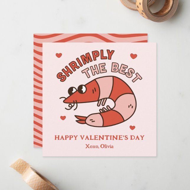 Cartão De Notas Retro Groovy Shrimply The Best kids Valentine's (Frente/Verso In Situ)