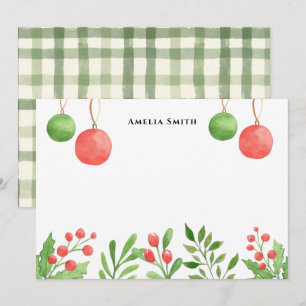 Cartão De Notas Retro verde aguarela Natal floral alegre