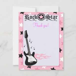 Cartão De Notas Rock Star Guitar Rosa 4x5 Flat Obrigado Nota