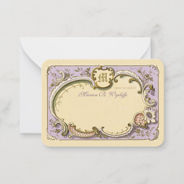 Cartão De Notas Rococo Elegante Francês Quadro Antiquado Lilac Dou (Frente)