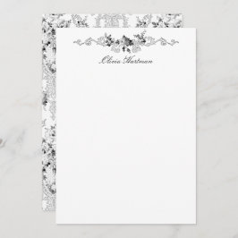 Cartão De Notas Rococo Negro e Branco, francês legante