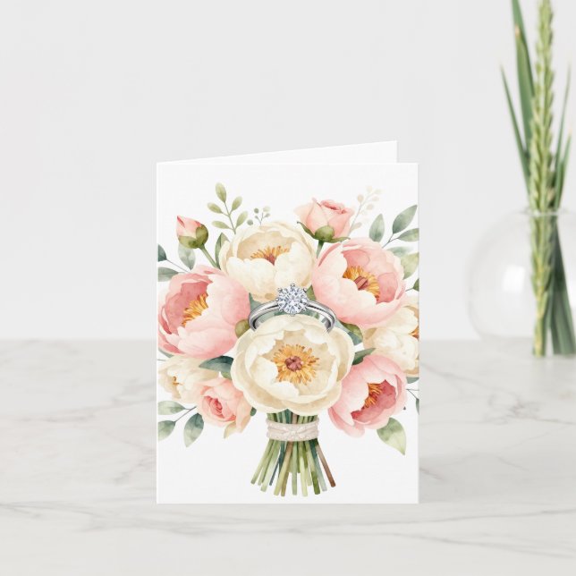Cartão De Notas Romantic Peony Bouquet with Diamond Ring (Frente)