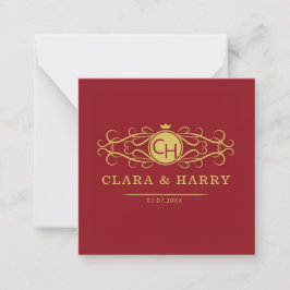 Cartão De Notas Romantic red gold elegant monogramme wedding