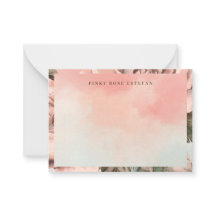 Romantic Soft Pink Rose Watercolor Flat Note Card