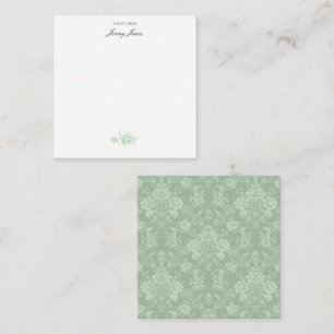Cartão De Notas Romântica Chic Floral Damask-Sage Verde