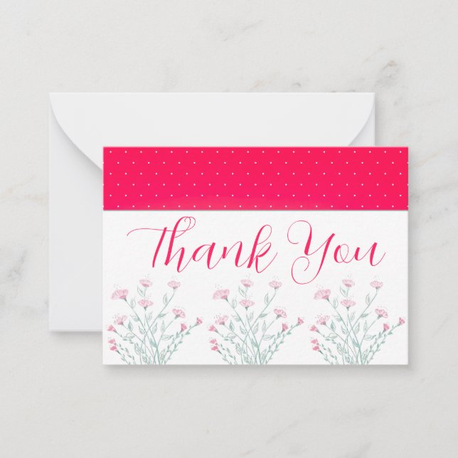 Cartão De Notas Rosa Brilhante Com Toques Florais (Frente)