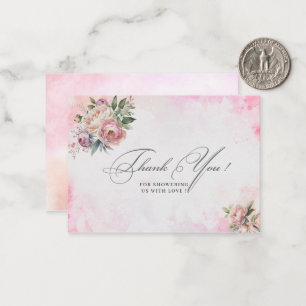 Cartão De Notas Rosa claro Flores de Aquarela chá de fraldas obrig