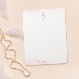 Cartão De Notas Rosa dourado deixa monograma personalizado Papel d