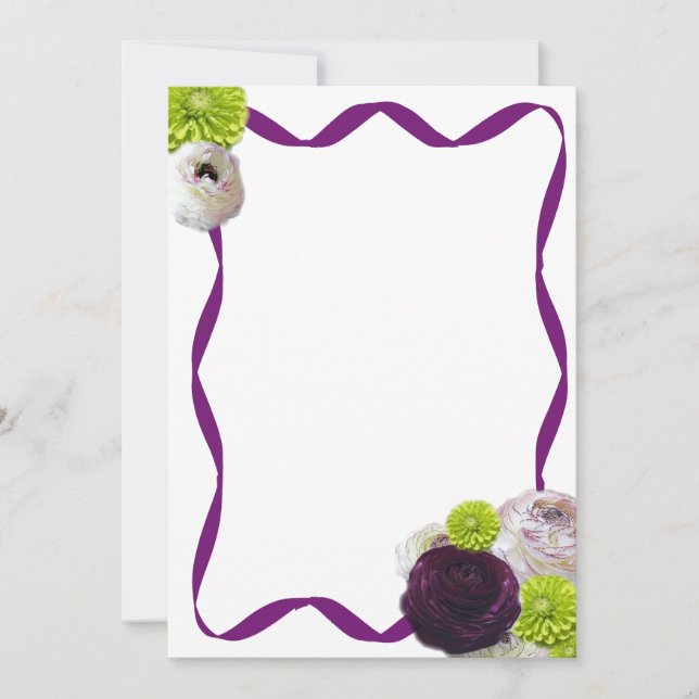 Cartão De Notas Rosa e Papel de carta de fita púrpura (Frente)