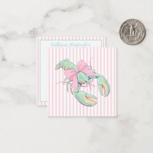 Cartão De Notas Rosa e Verde Préppy Lagosta em Listras de Aquarela
