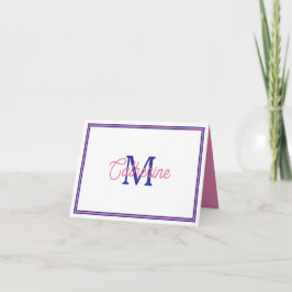 Cartão De Notas Rosa Elegante e Azul Marinho Monograma Simples