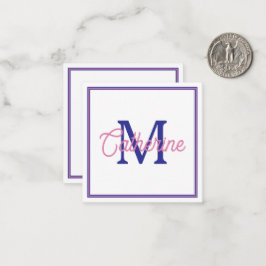 Cartão De Notas Rosa Elegante e Azul Marinho Monograma Simples