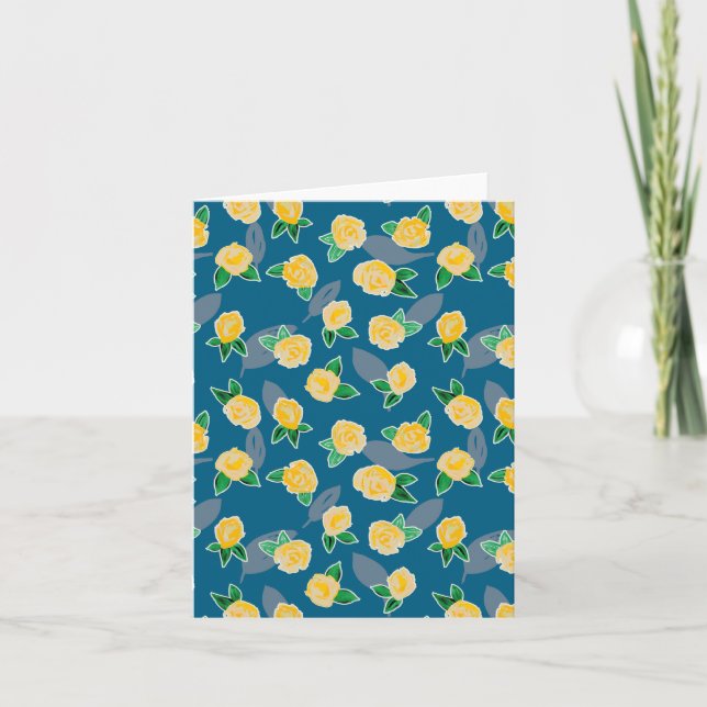 Cartão De Notas Rosa Floral Amarelo azul (Frente)