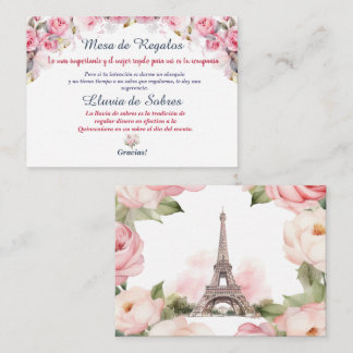 Cartão De Notas Rosa Floral Paris Lluvia de Sobres Quinceañera