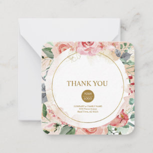 Cartão De Notas Rosa floral pastel personalizado elegante "Obrigad