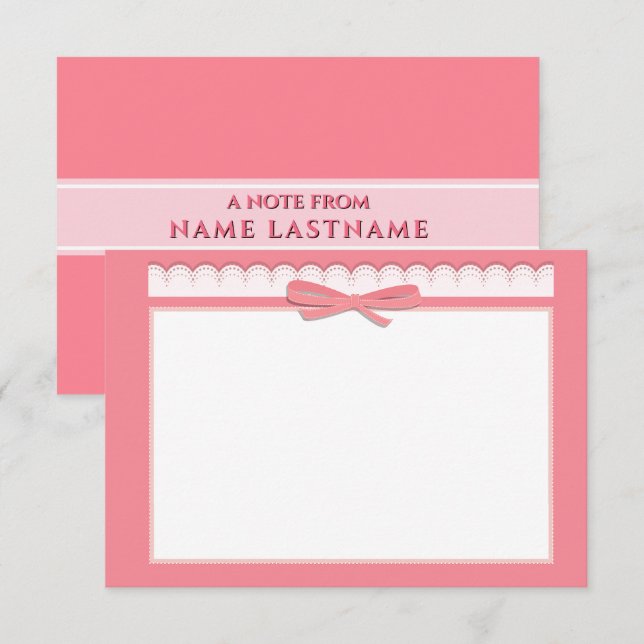 Cartão De Notas Rosa Romântico com Renda e Laço – Presente Feminin (Frente/Verso)