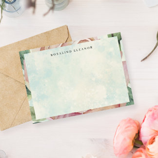Cartão De Notas Rosa Rosa Vintage Azul Splash Aquarela