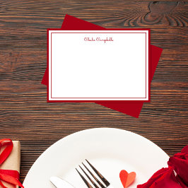 Cartão De Notas Rosa vermelha minimalista, 2 fronteiras, assinatur