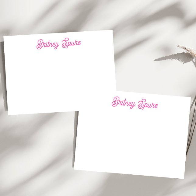 Cartão De Notas Rosa Vibrante Moderno Monograma Personalizado e No (Criador carregado)