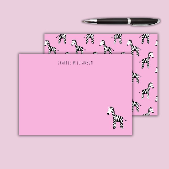 Cartão De Notas Rosa-zebra (Pink Zebra personalized notecards)