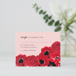 Cartão De Notas Rosas Abstratas e Papoulas Coordenando RSVP