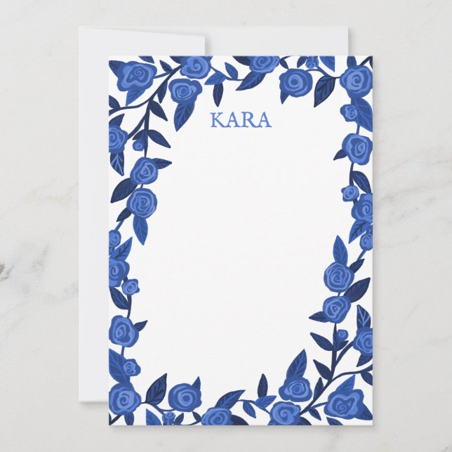 Cartão De Notas Rosas Azuis Personalizados Obrigado Stationer Pers (Frente)