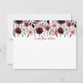 Cartão De Notas Rosas de Borgonha Elegante e de Aquarela Rosa |